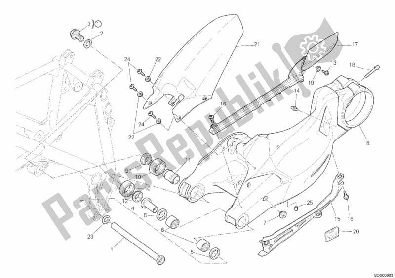 All parts for the Swing Arm of the Ducati Streetfighter S 1100 2012